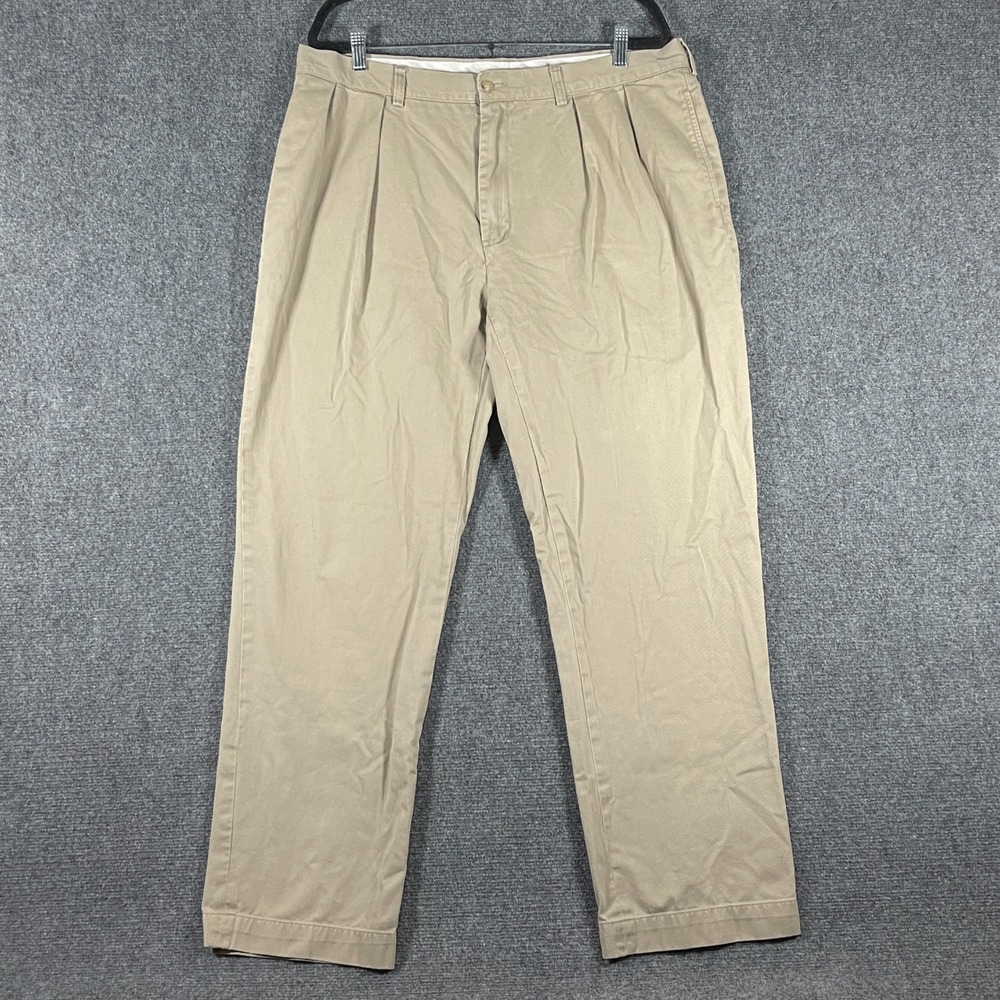 Polo Ralph Lauren Classic Fit Pleated Casual Pants Khaki Beige Mens Size 38x32